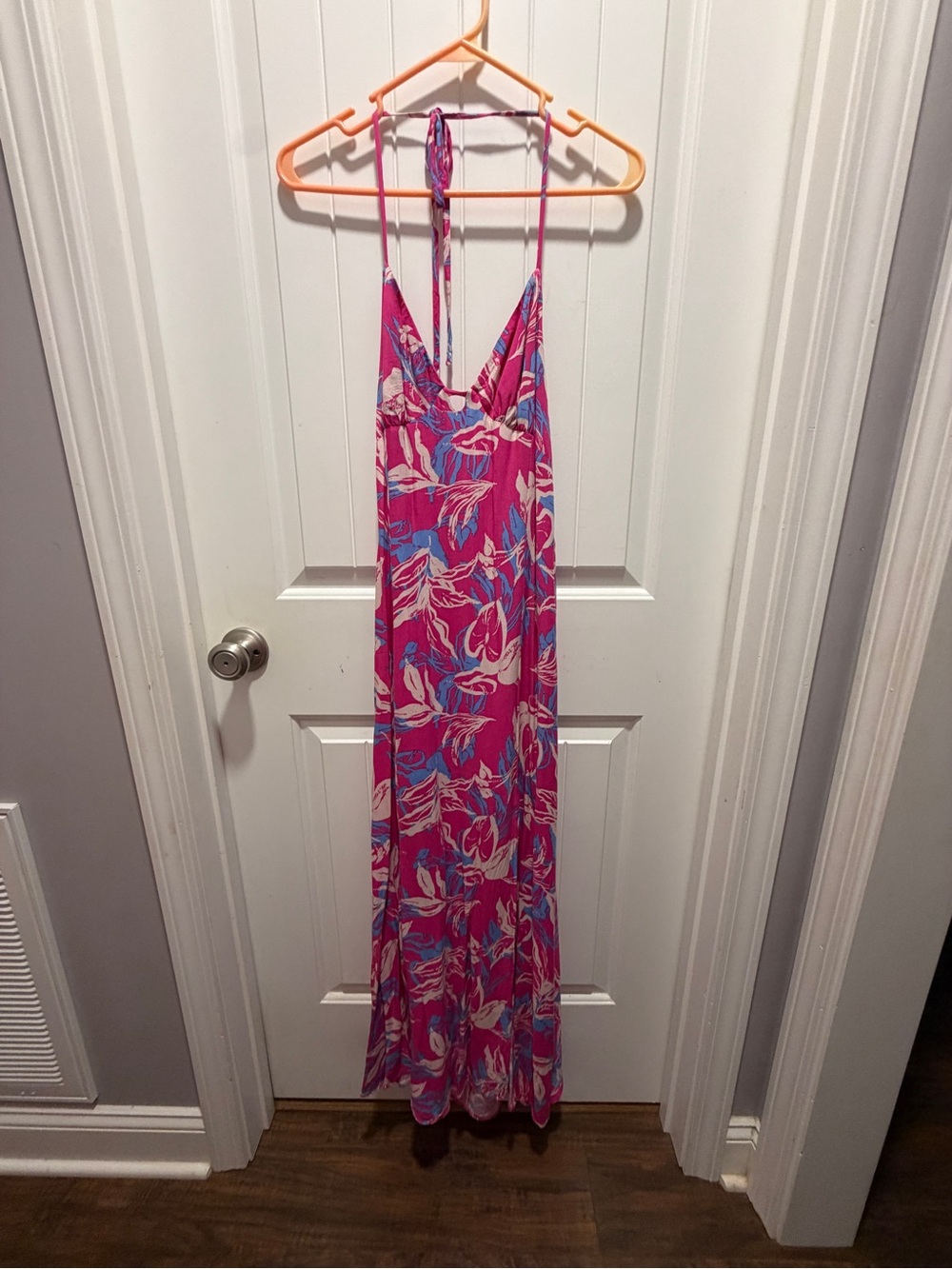 Vici Pink Floral Maxi Dress with Blue & Cream Details